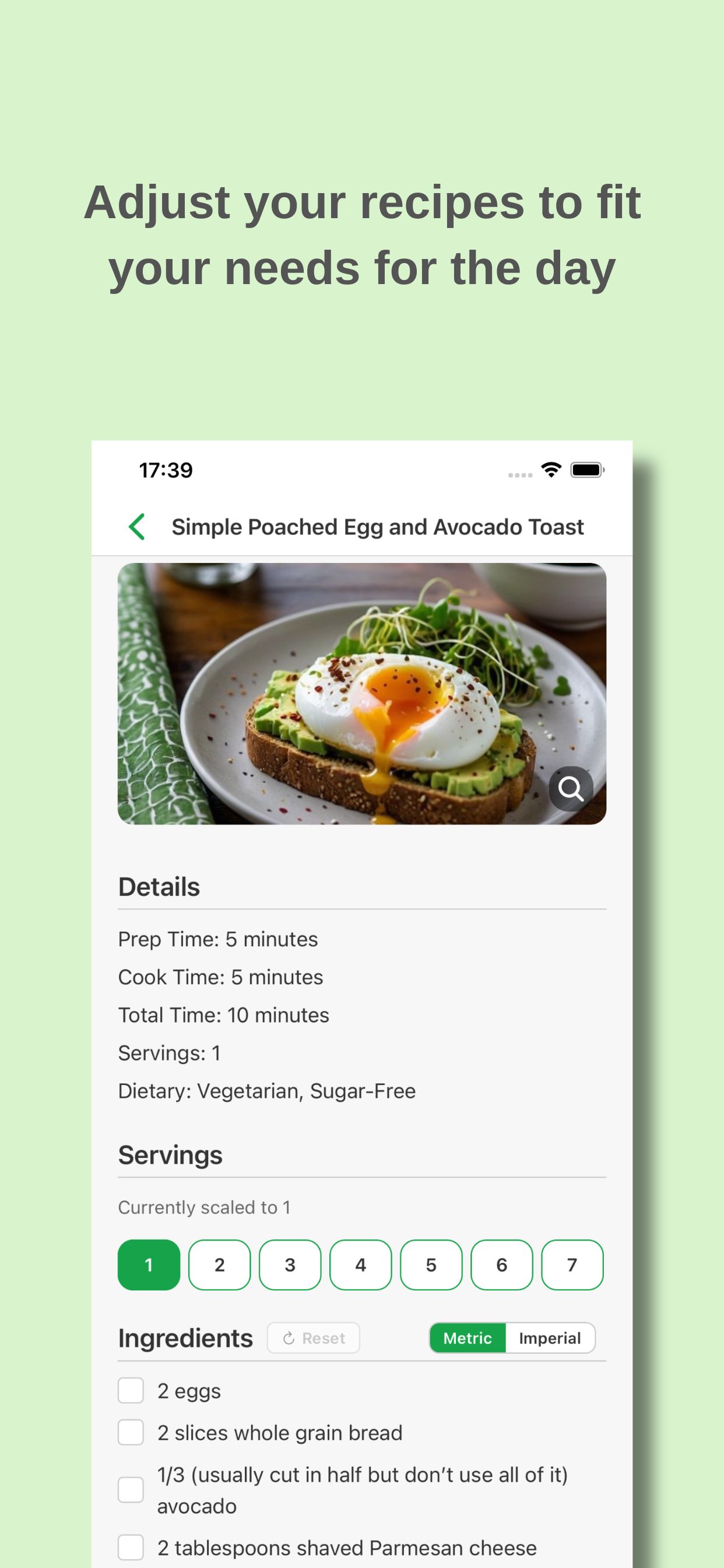 Editing and personalizing a recipe in SaveRecipe
